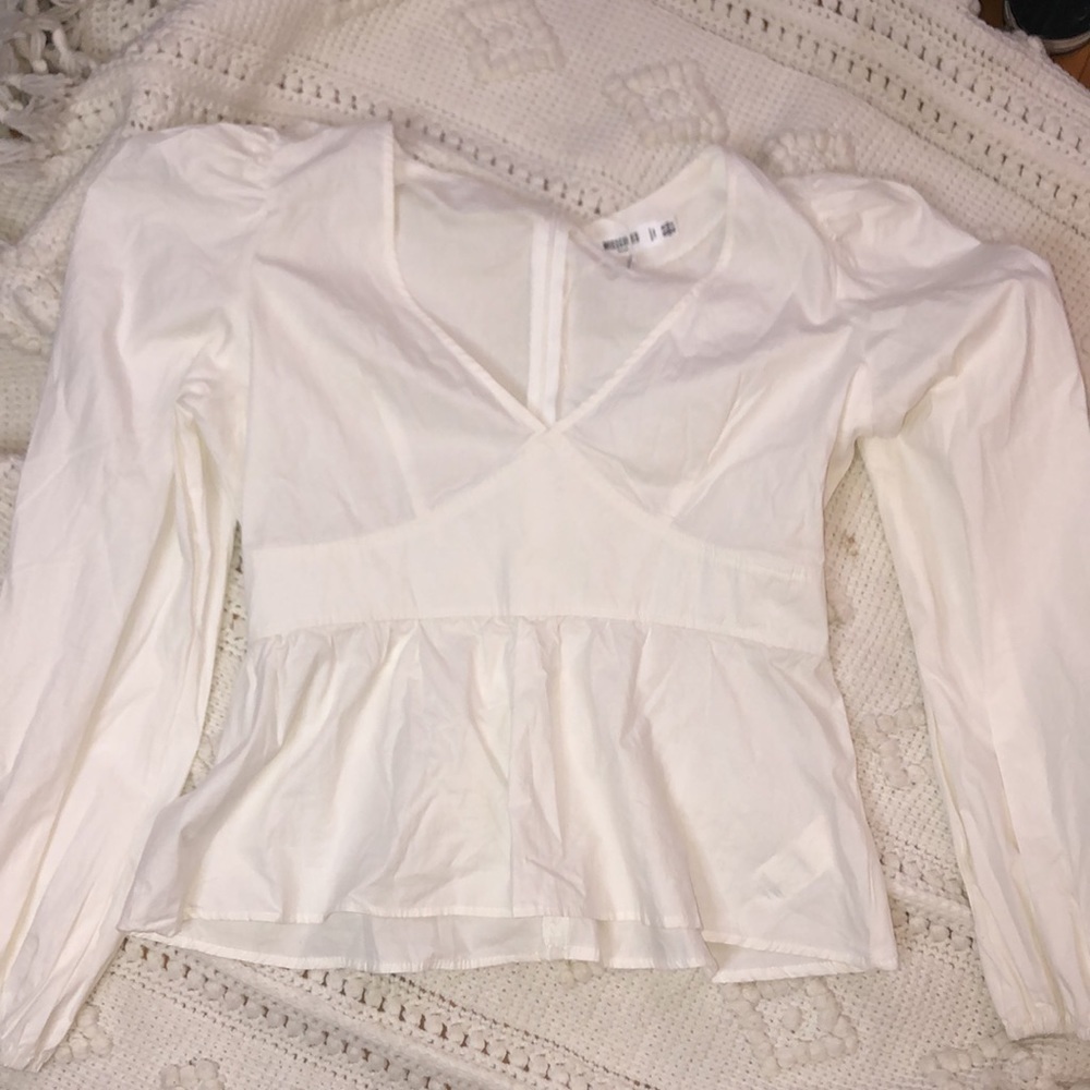 Missguided V Neck Peplum Long Balloon Statement Sleeve Top Blouse 12